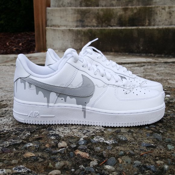 Nike Air Force 1 Low White Concrete Grey Paint Drip Size 7.5 Mens - Picture 2 of 12